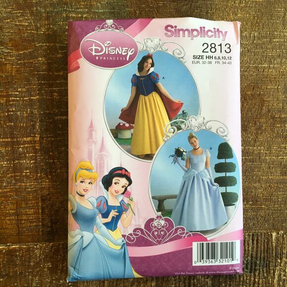 Simplicity Sewing Pattern 2813 Disney Princess Snow White Cinderella 6-12 UNCUT - Picture 1 of 3